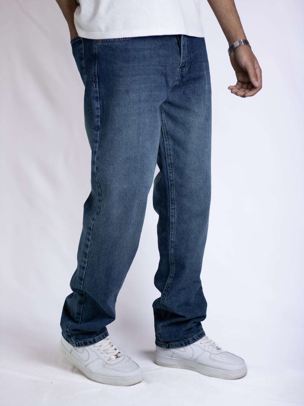 Wide Leg Jeans - Medium Blue Denim